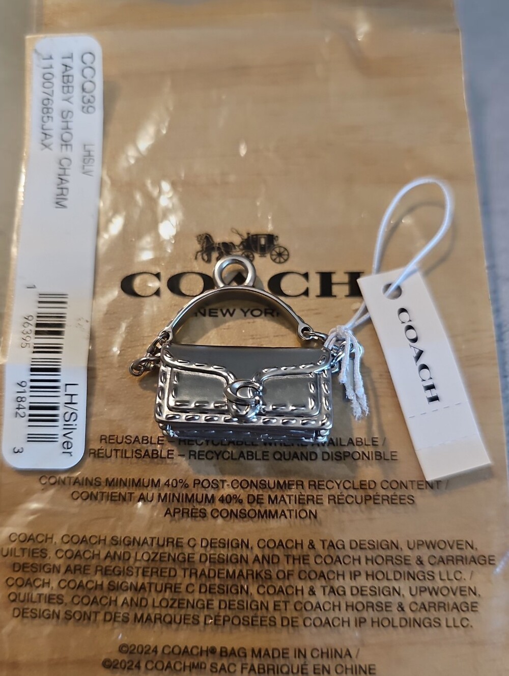 Coach Authentic NWT Silver Mini Bag Shoe Or Acessory Charm .